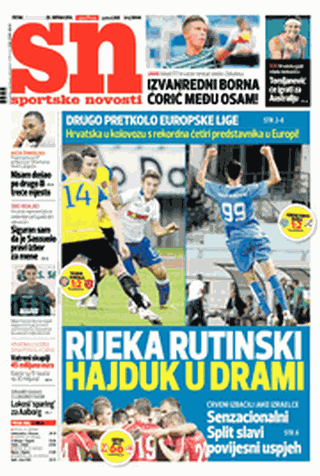 Capa do jornal Sportske Novosti